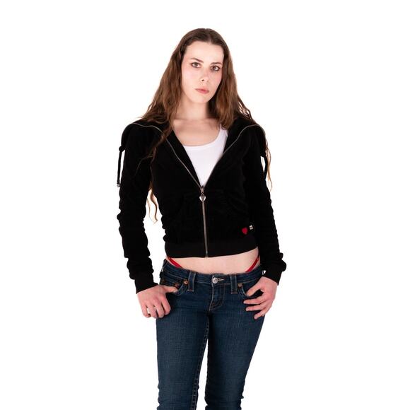 Vintage Y2k Twisted Heart Velvet Velour Zip Up Embellished Hoodie Jacket - S - Picture 1 of 10